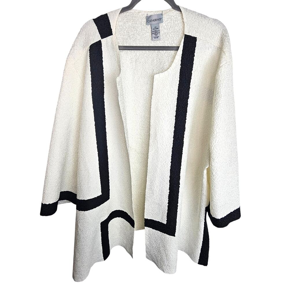 Catherines Womens Crinkle Cardigan Plus Size 2X Colorblock Open Front Minimalist